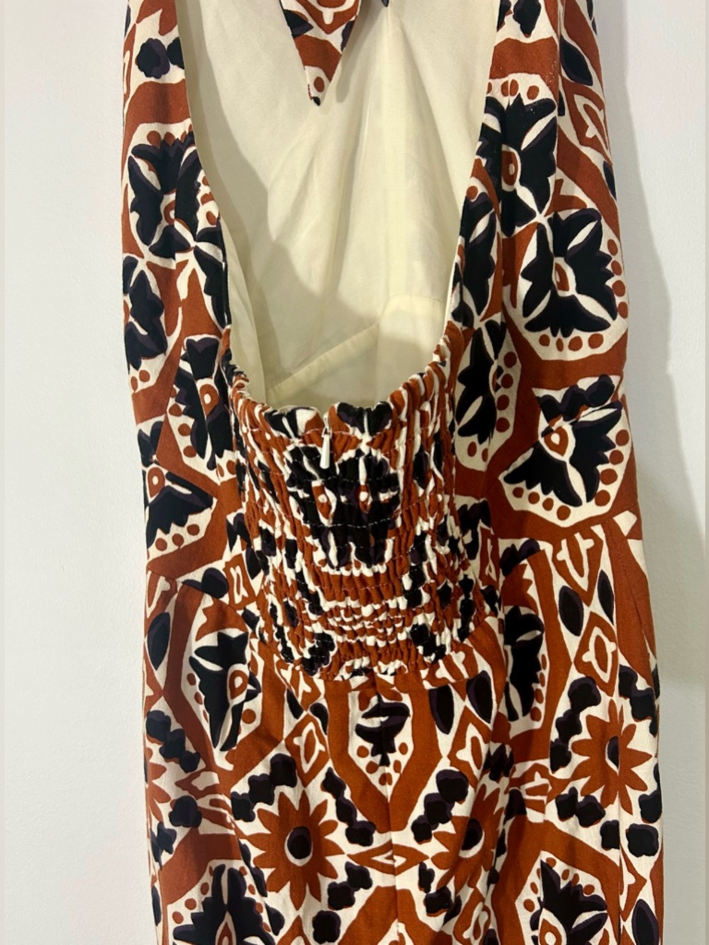 Sezane Alana Dress, Halter Midi Dress Size 42 / US 10, Rust Brown, Black, Cream - Picture 11 of 16
